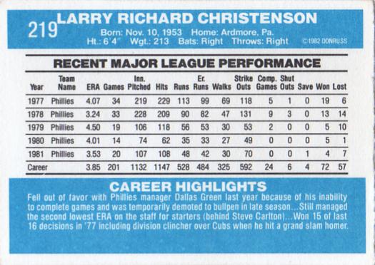 Larry Christenson  baseball card collectible - Main Image 2