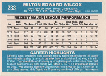 Milt Wilcox  baseball card collectible - Main Image 2