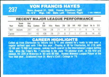 Von Hayes  baseball card collectible - Main Image 2