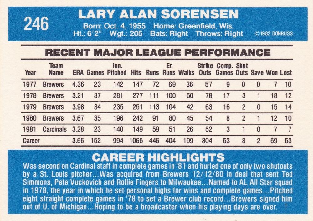 Lary Sorensen  baseball card collectible - Main Image 2