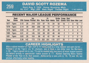 Dave Rozema  baseball card collectible - Main Image 2