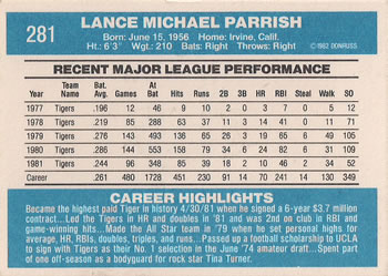 Lance Parrish  baseball card collectible - Main Image 2