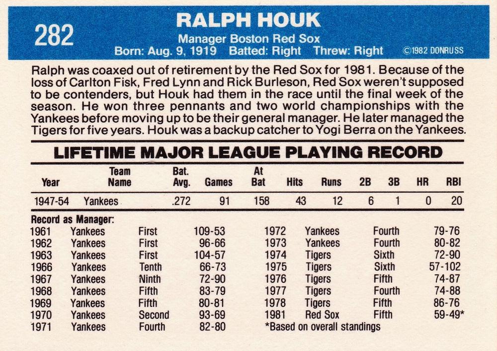 Ralph Houk  baseball card collectible - Main Image 2