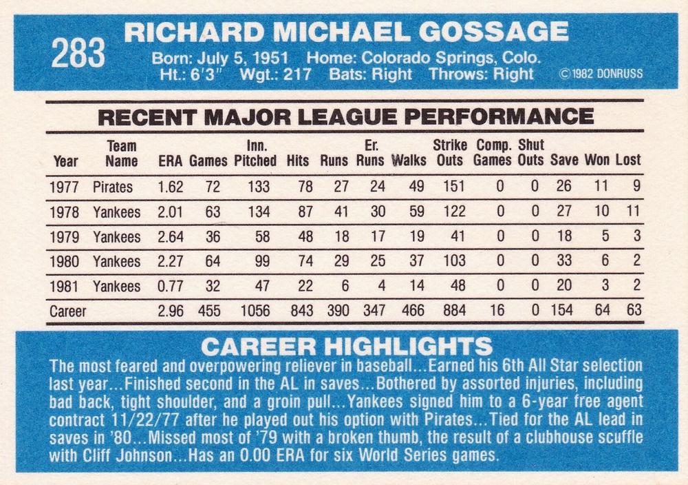Rich Gossage  baseball card collectible - Main Image 2