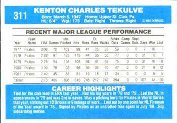 Kent Tekulve  baseball card collectible - Main Image 2