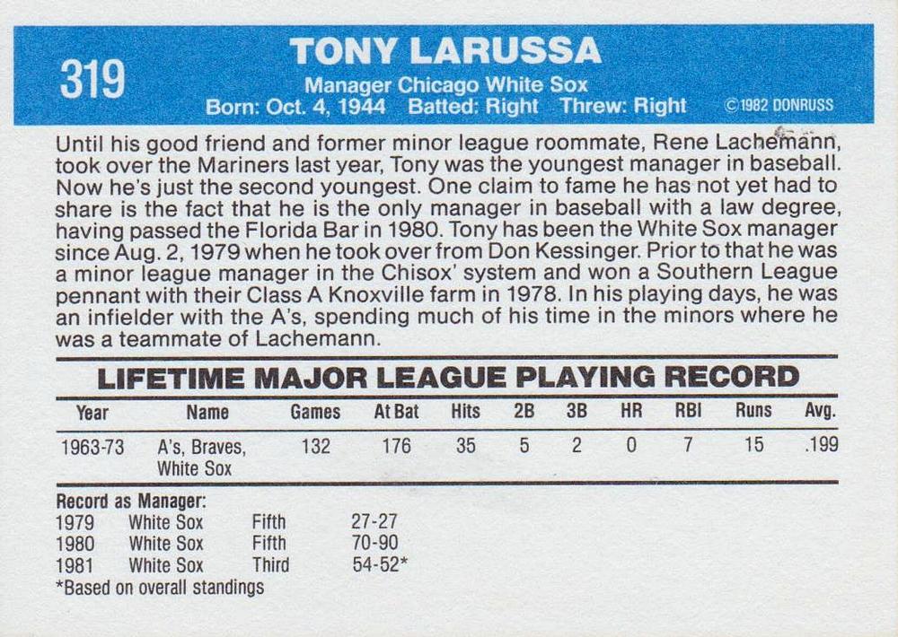 Tony LaRussa  baseball card collectible - Main Image 2
