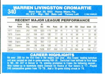 Warren Cromartie  baseball card collectible - Main Image 2