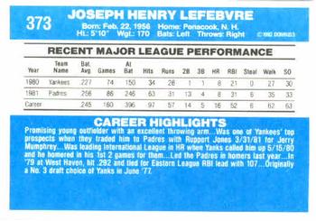 Joe Lefebvre  baseball card collectible - Main Image 2
