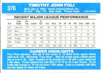 Tim Foli  baseball card collectible - Main Image 2