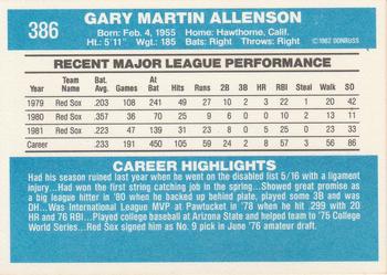 Gary Allenson  baseball card collectible - Main Image 2