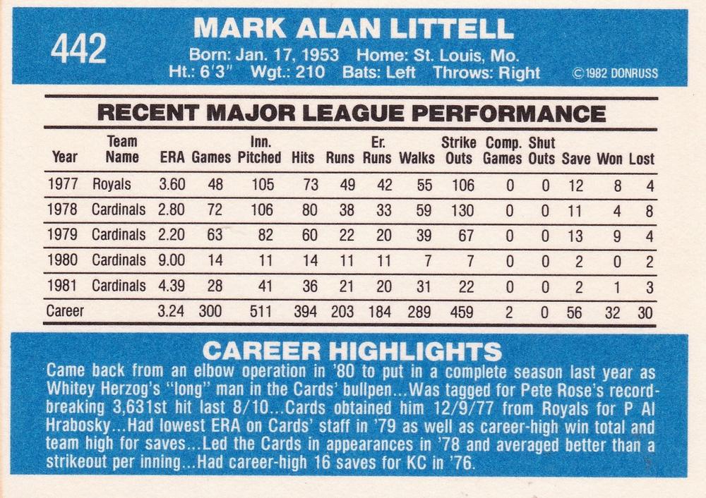 Mark Littell  baseball card collectible - Main Image 2
