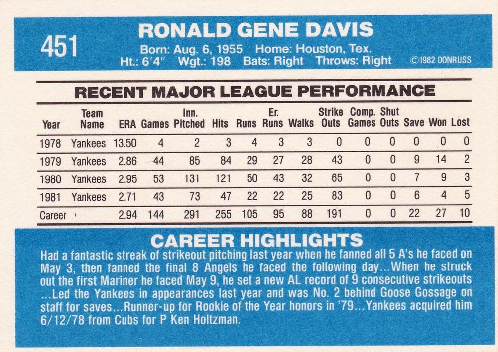 Ron Davis  baseball card collectible - Main Image 2