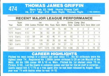 Tom Griffin  baseball card collectible - Main Image 2