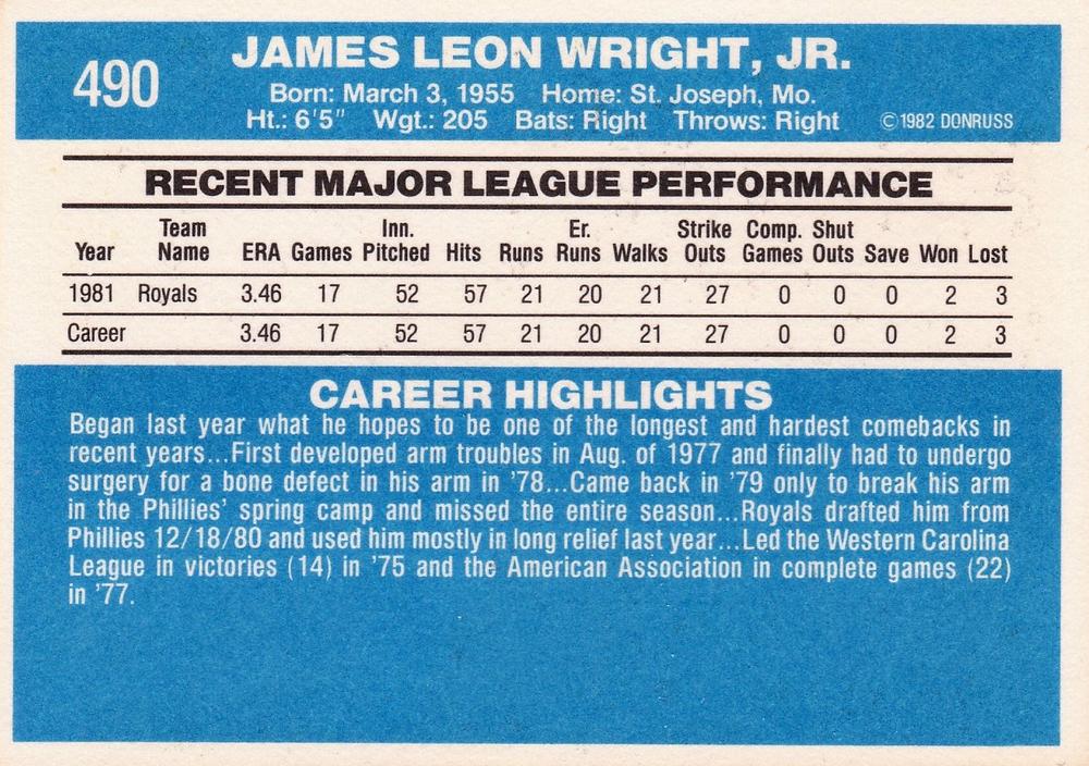 Jim Wright  baseball card collectible - Main Image 2