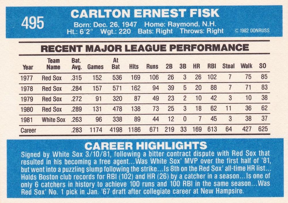 Carlton Fisk  baseball card collectible - Main Image 2