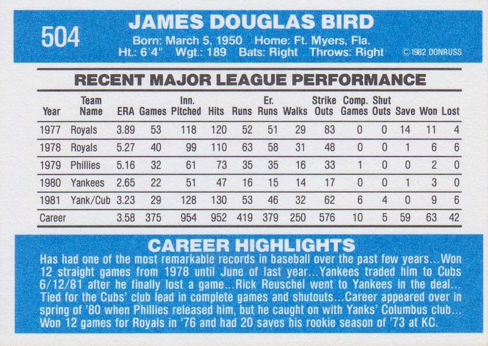 Doug Bird  baseball card collectible - Main Image 2