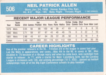 Neil Allen  baseball card collectible - Main Image 2