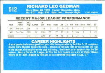 Rich Gedman  baseball card collectible - Main Image 2