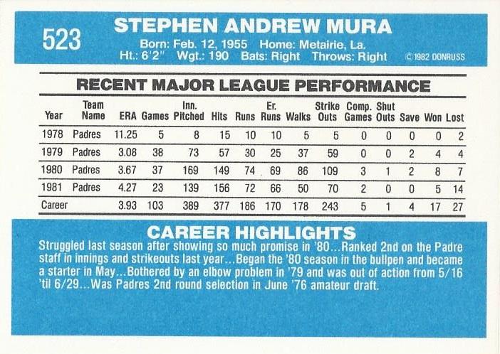 Steve Mura  baseball card collectible - Main Image 2