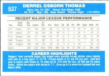 Derrel Thomas  baseball card collectible - Main Image 2