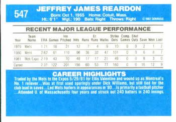 Jeff Reardon  baseball card collectible - Main Image 2