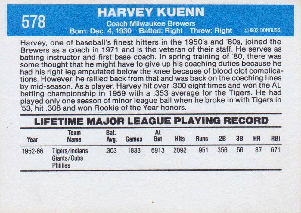 Harvey Kuenn  baseball card collectible - Main Image 2