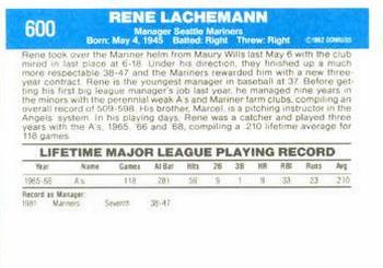 Rene Lachemann  baseball card collectible - Main Image 2