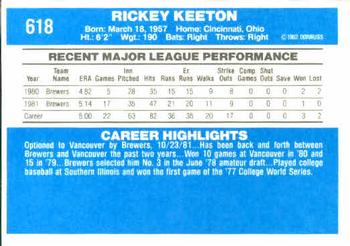 Rickey Keeton  baseball card collectible - Main Image 2