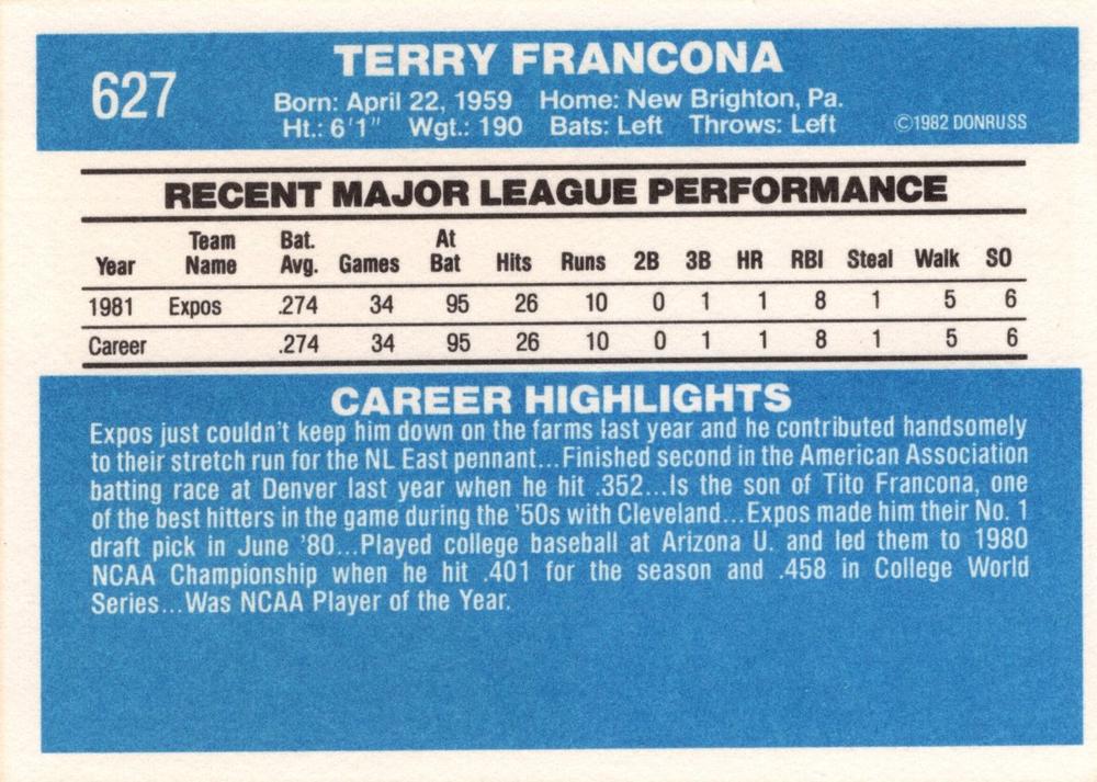 Terry Francona  baseball card collectible - Main Image 2
