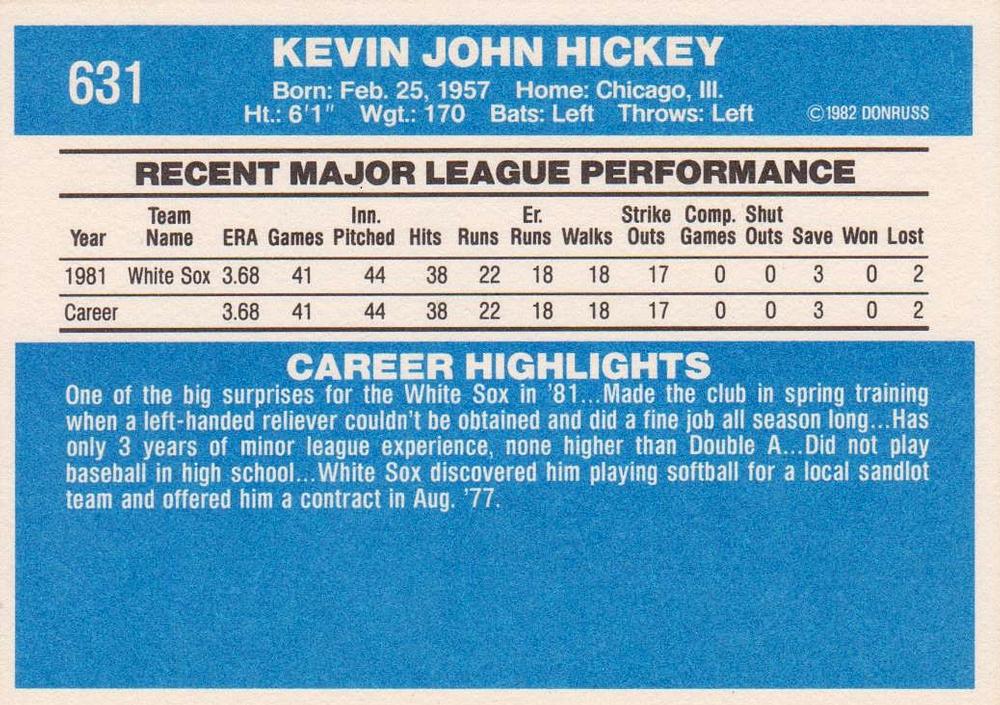 Kevin Hickey  baseball card collectible - Main Image 2