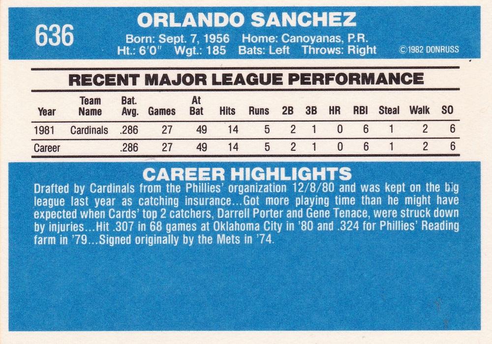 Orlando Sanchez  baseball card collectible - Main Image 2