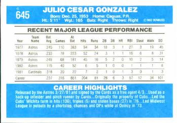 Julio Gonzalez  baseball card collectible - Main Image 2