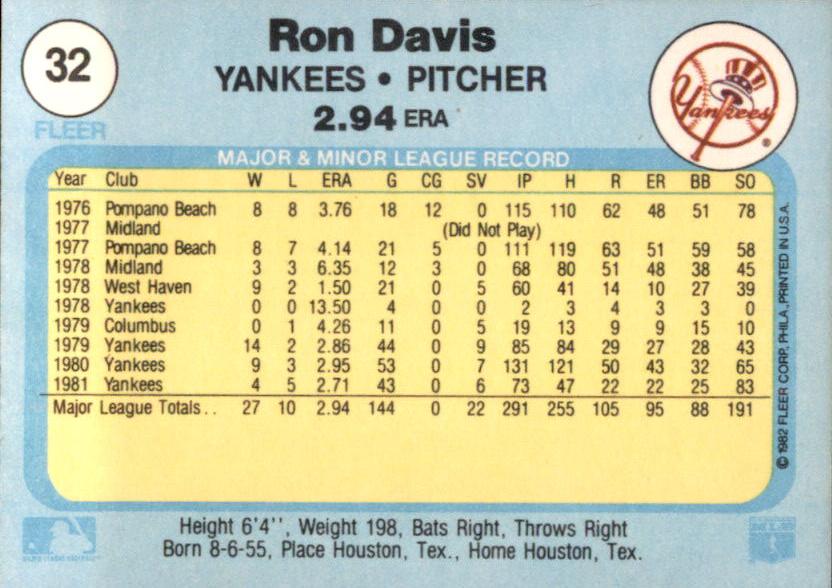 Ron Davis  baseball card collectible - Main Image 2