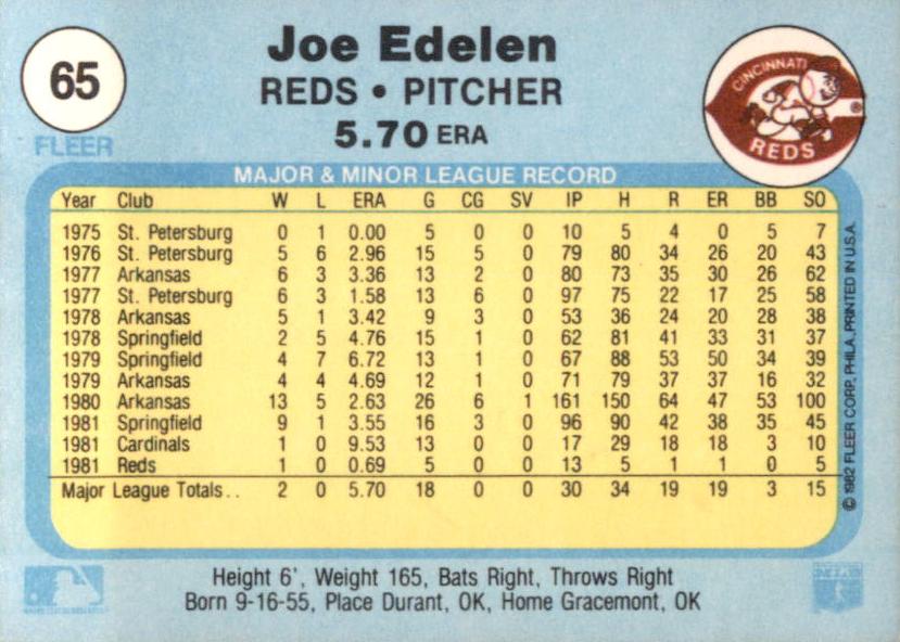 Joe Edelen  baseball card collectible - Main Image 2
