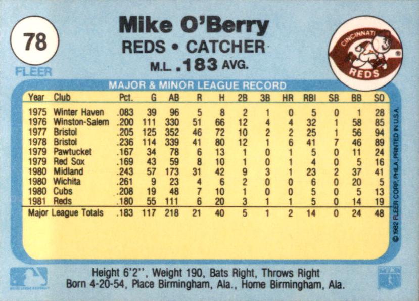Mike O’Berry  baseball card collectible - Main Image 2