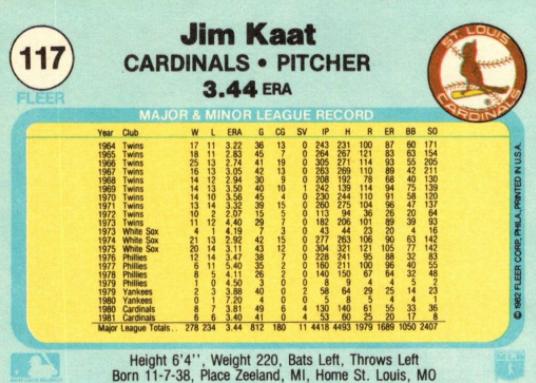 Jim Kaat  baseball card collectible - Main Image 2