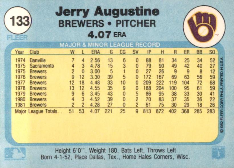 Jerry Augustine  baseball card collectible - Main Image 2