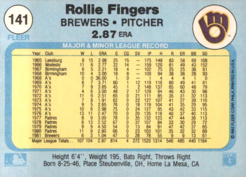 Rollie Fingers  baseball card collectible - Main Image 2