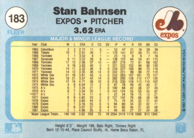 Stan Bahnsen  baseball card collectible - Main Image 2