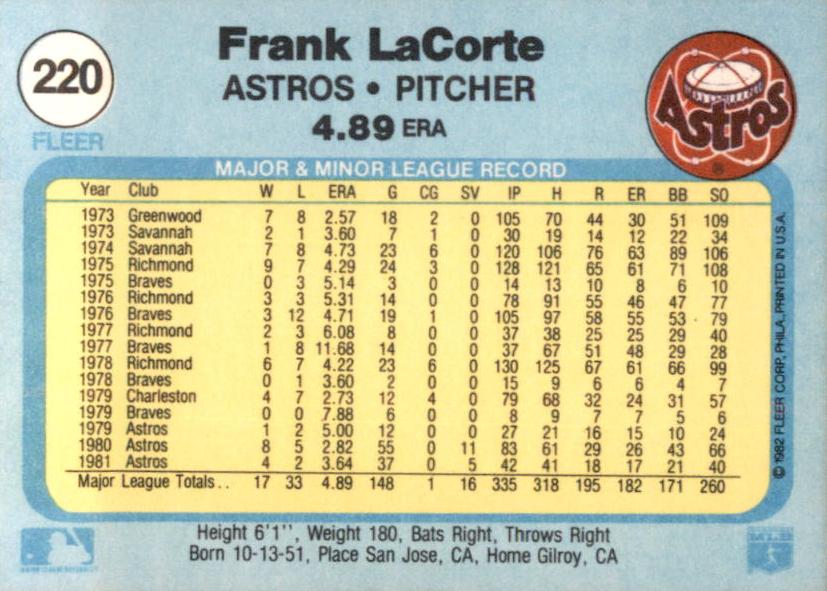 Frank LaCorte  baseball card collectible - Main Image 2