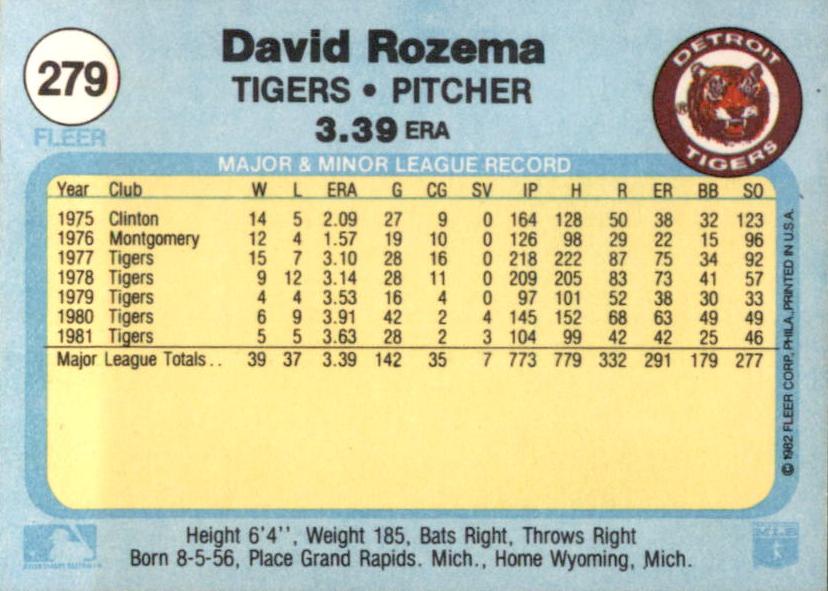 David Rozema  baseball card collectible - Main Image 2