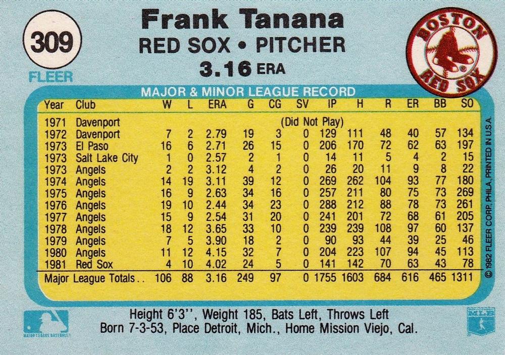 Frank Tanana  baseball card collectible - Main Image 2
