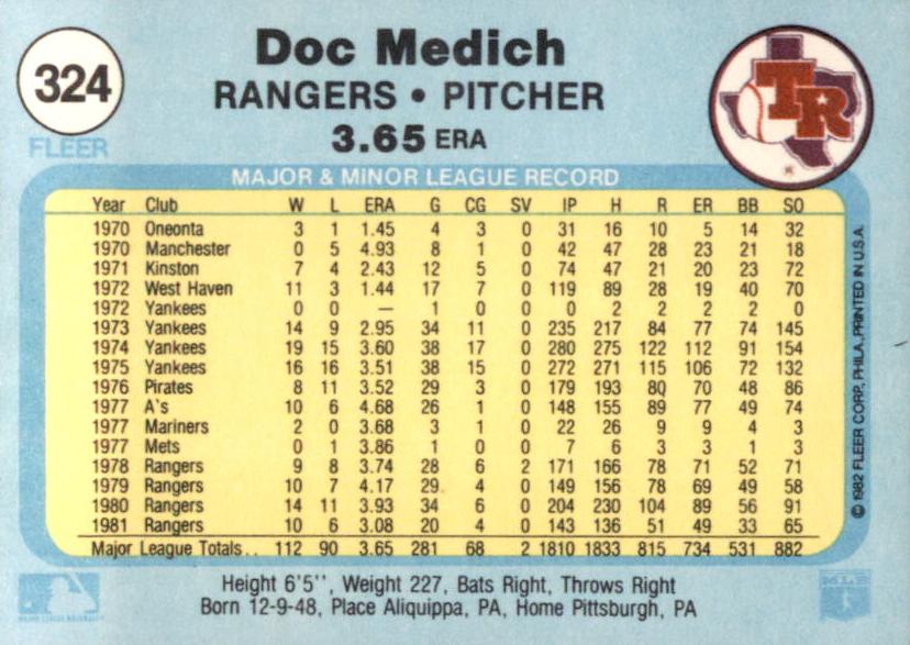 Doc Medich  baseball card collectible - Main Image 2
