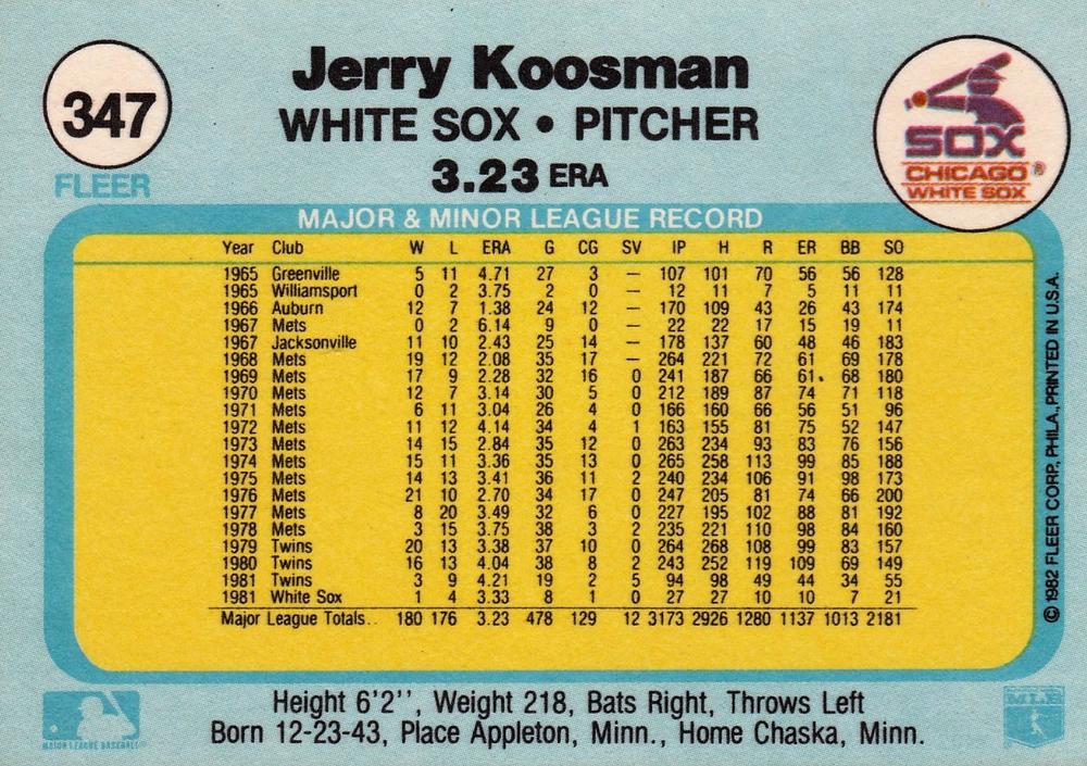 Jerry Koosman  baseball card collectible - Main Image 2