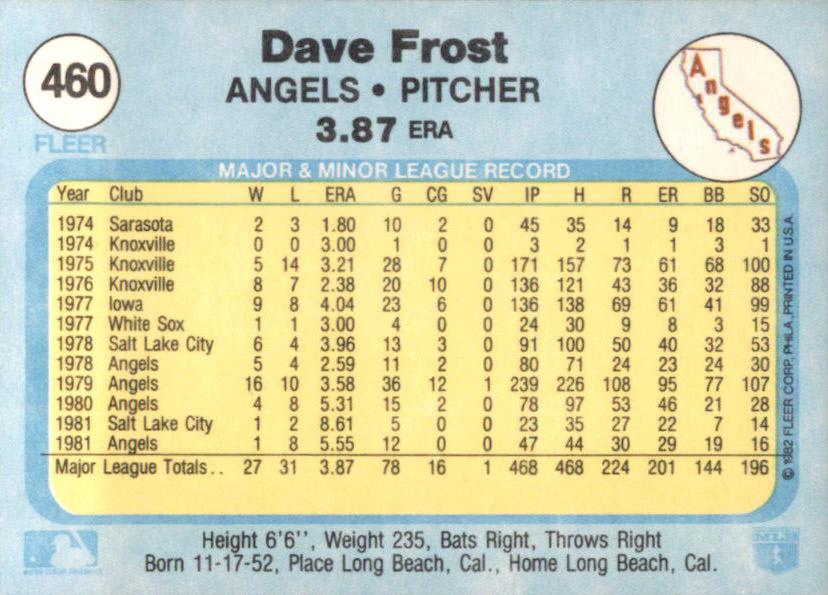 Dave Frost  baseball card collectible - Main Image 2