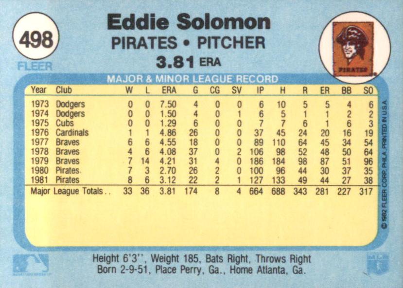 Eddie Solomon  baseball card collectible - Main Image 2
