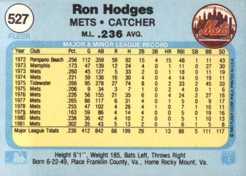 Ron Hodges  baseball card collectible - Main Image 2