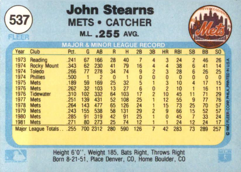 John Stearns  baseball card collectible - Main Image 2