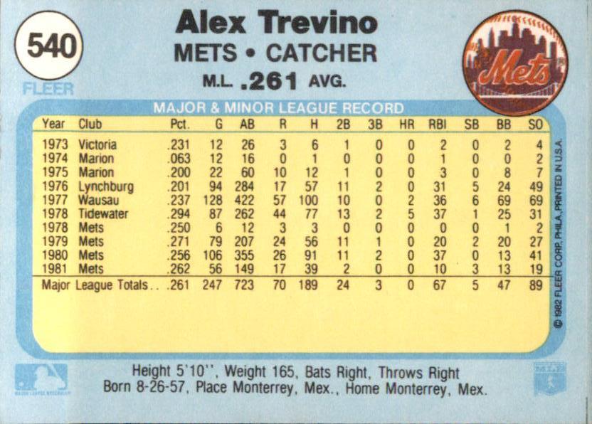 Alex Trevino  baseball card collectible - Main Image 2