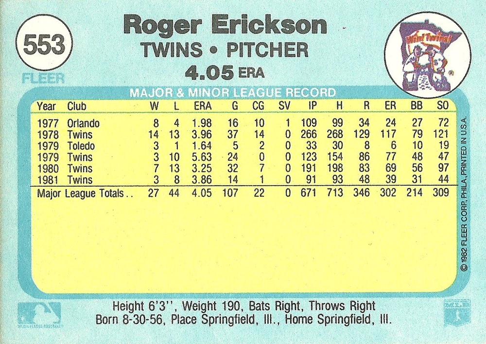 Roger Erickson  baseball card collectible - Main Image 2